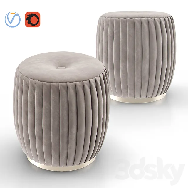 BELLA Beige Velvet Ottoman 3D Model BELLA Beige Velvet Ottoman 3D Model