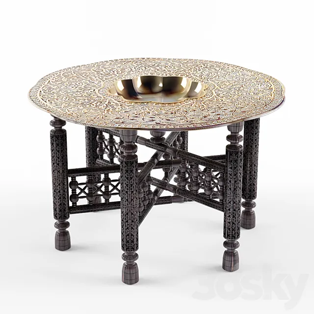 Benares brass tray table 3D Model