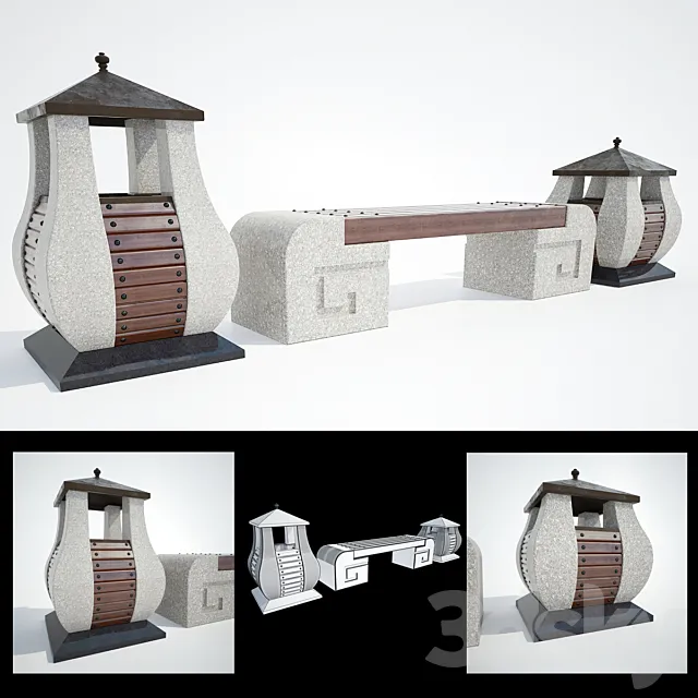 BENCH # 2 with two bins 3D Model BENCH # 2 with two bins 3D Model