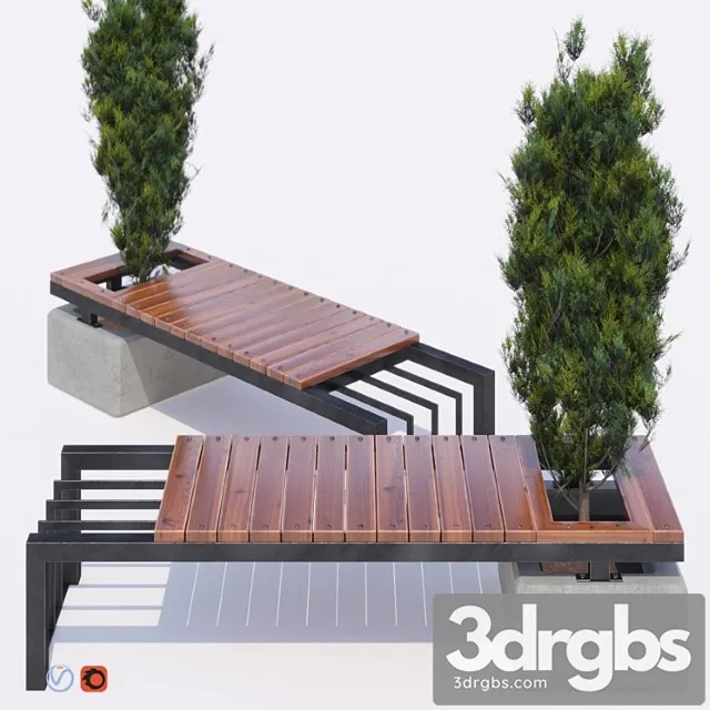 Bench and thuja 3D Model Download Bench and thuja 3D Model Download