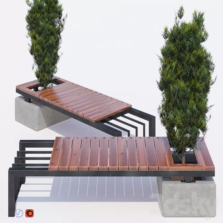 bench and thuja 3D Model bench and thuja 3D Model