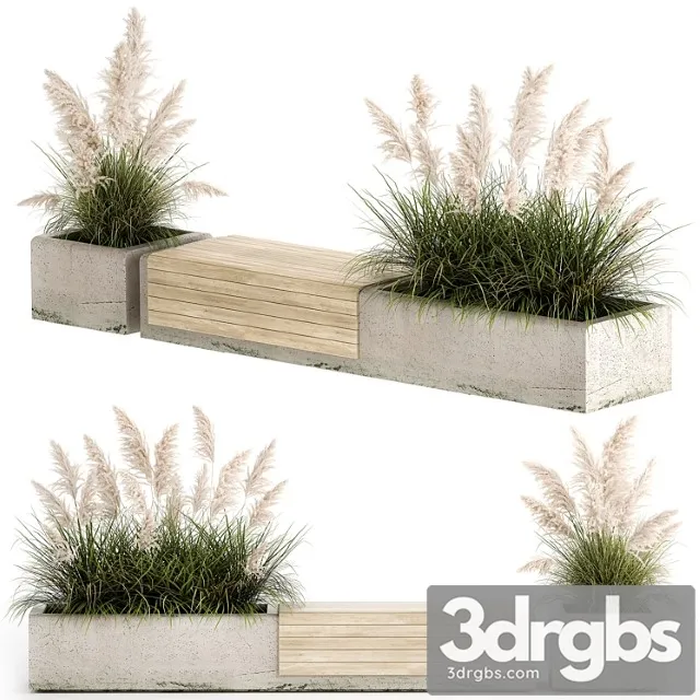 Bench flowerbed for the urban environment in a concrete flowerpot with bushes of reeds and pampas grass cortaderia. 1144. 3D Model Download Bench flowerbed for the urban environment in a concrete flowerpot with bushes of reeds and pampas grass cortaderia. 1144. 3D Model Download