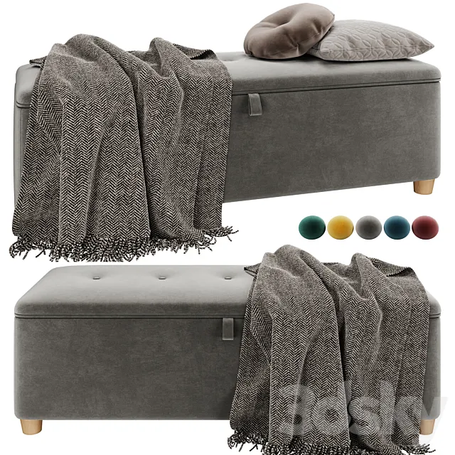 Bench pouf Edin Velvet Coral _ Gray _ Mustard _ Ocean _ Emerald from Divanru 3D Model Bench pouf Edin Velvet Coral _ Gray _ Mustard _ Ocean _ Emerald from Divanru 3D Model