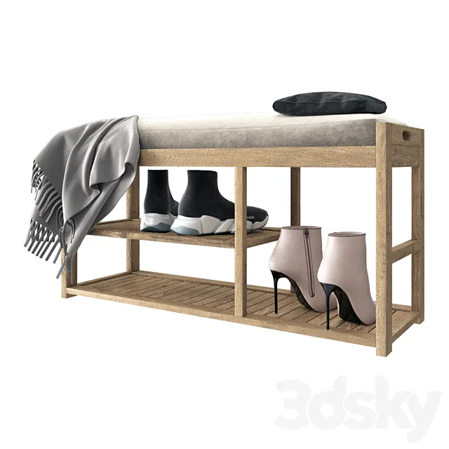 Bench with shelf for shoes 3D Model Bench with shelf for shoes 3D Model