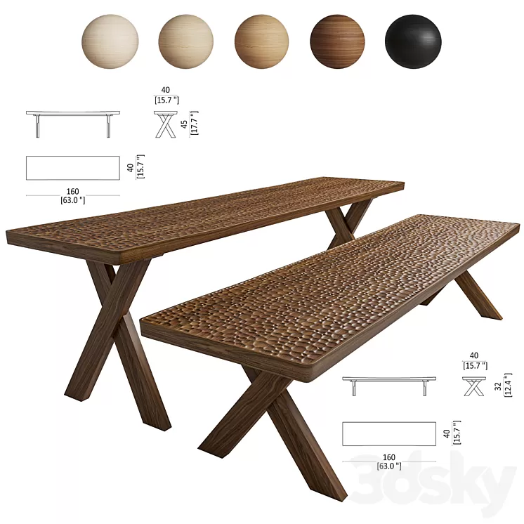 Bench Zanat Touch 160cm Wooden legs 3D Model