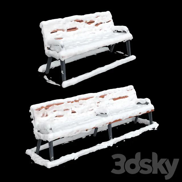 Benches Paris Adanat under the snow 3D Model Benches Paris Adanat under the snow 3D Model