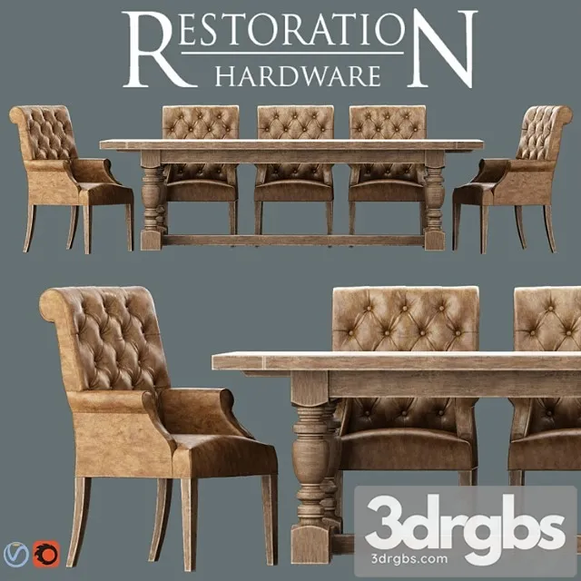 Bennett Roll Back Armchair 1930s French Farmhouse Rectangular Dining Table 1 3D Model Download Bennett Roll Back Armchair 1930s French Farmhouse Rectangular Dining Table 1 3D Model Download