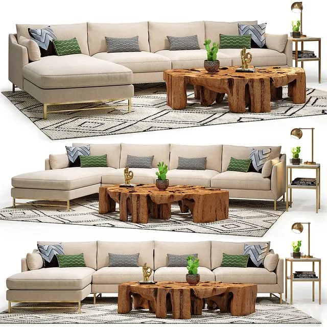 Benson Sectional & Meteor Coffee Table Set 3D Model Benson Sectional & Meteor Coffee Table Set 3D Model