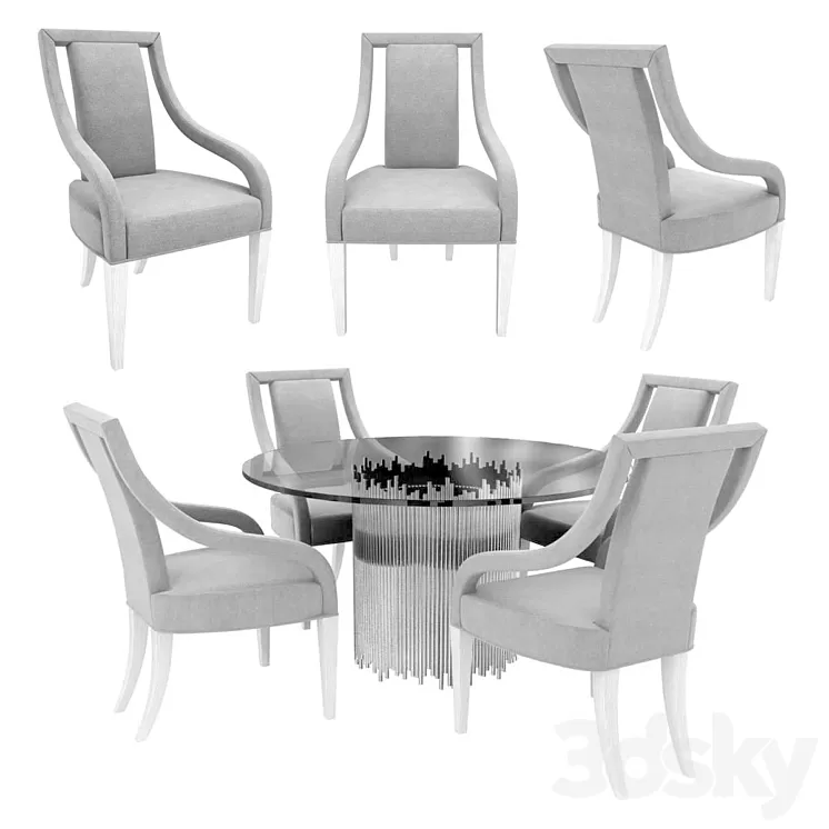 Bernhardt calista arm chair and round dining table 3d model 3D Model