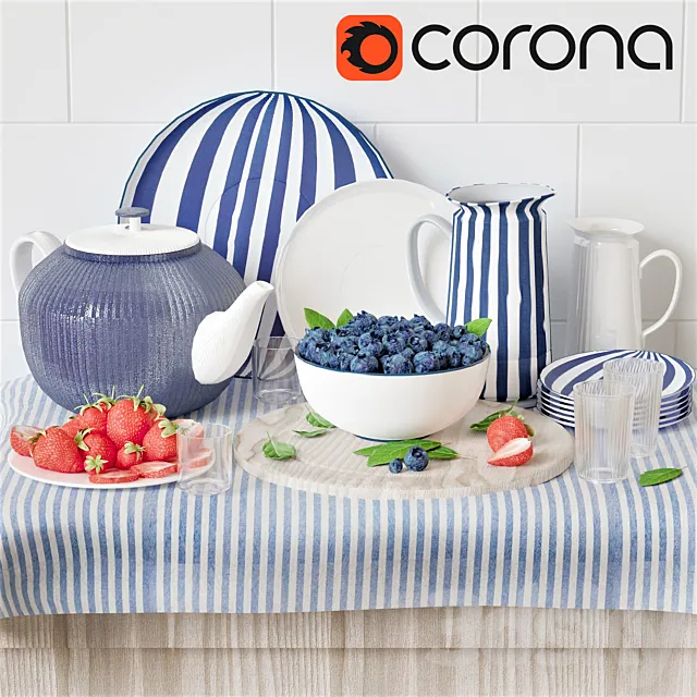 Berries and dishes 3D Model