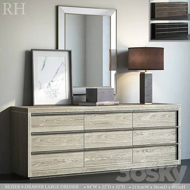 BEZIER 9-DRAWER LARGE DRESSER 3D Model