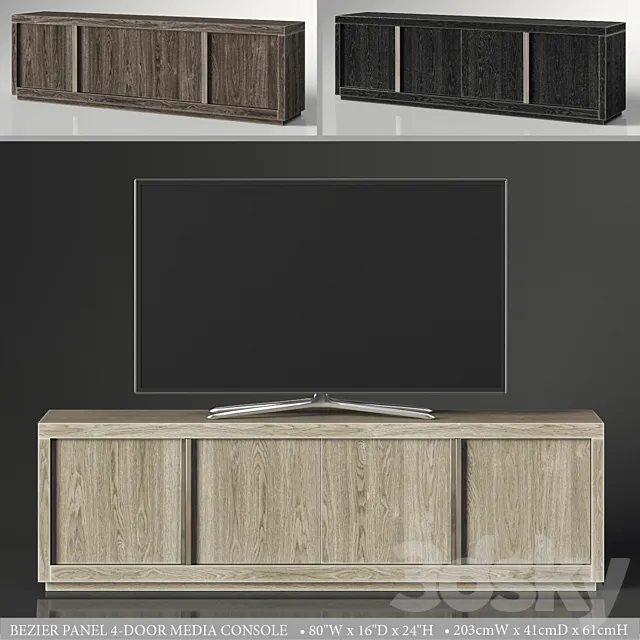 BEZIER PANEL 4-DOOR MEDIA CONSOLE 3D Model BEZIER PANEL 4-DOOR MEDIA CONSOLE 3D Model