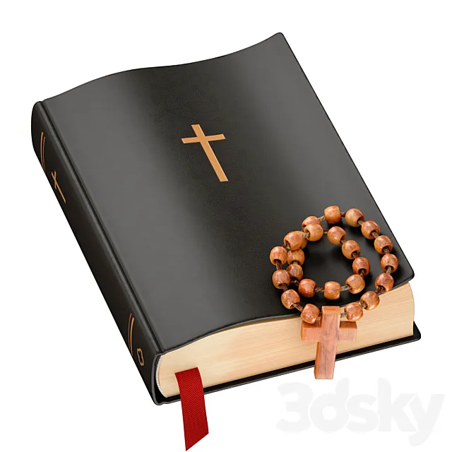 Bible Book Cross with rosary 3D Model Bible Book Cross with rosary 3D Model