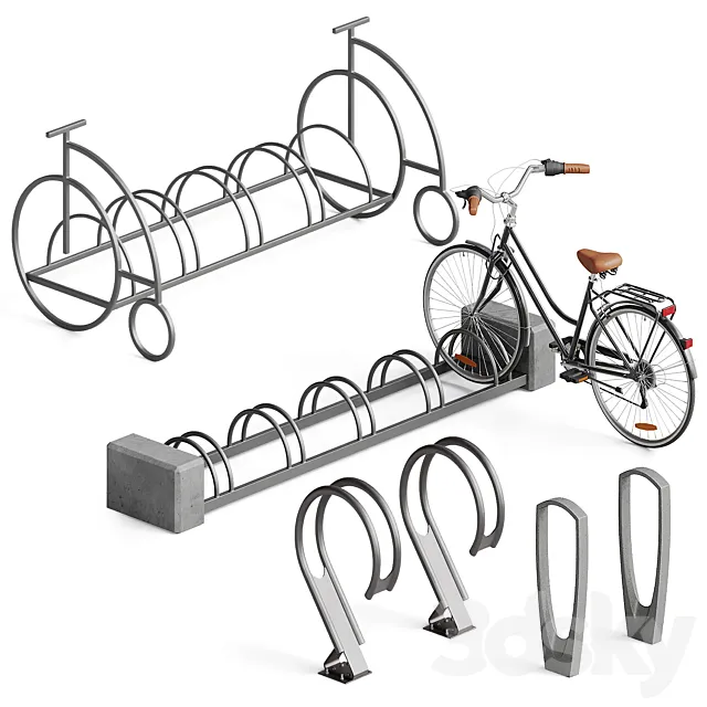 Bicycle parking set 3D Model Bicycle parking set 3D Model