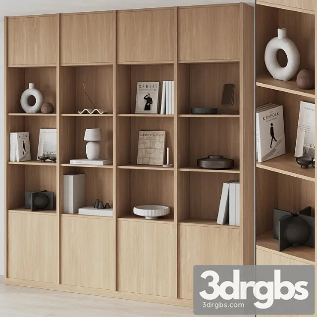 Big bookcase with modern decor 2 3D Model Download