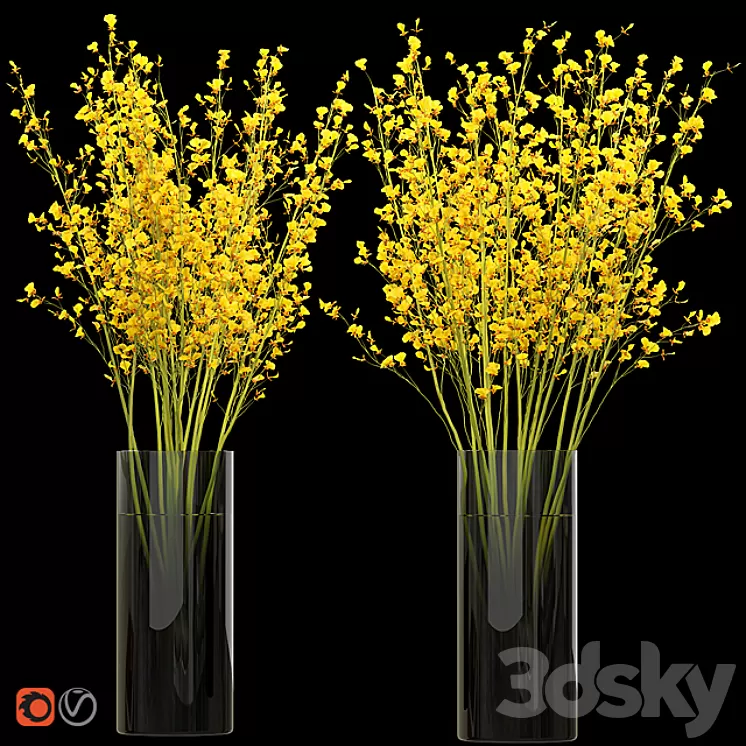 Big bouquet. Orchid oncidium in a vase 3D Model