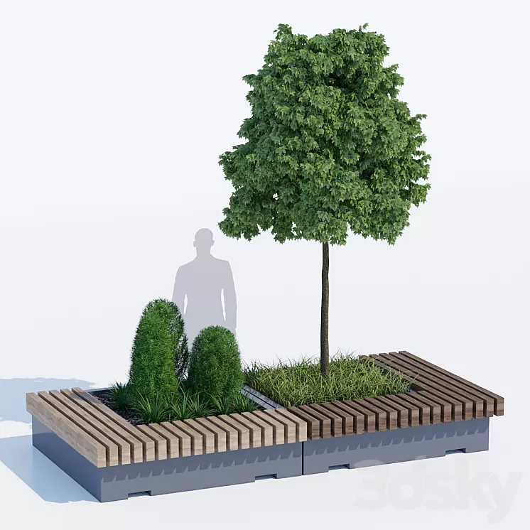 Big green benches tree 3D Model Big green benches tree 3D Model