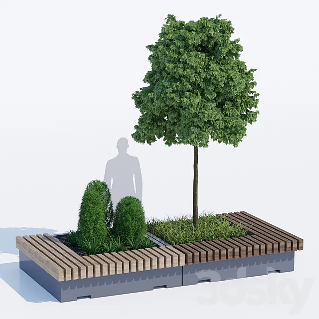 Big green benches tree 3DModel Big green benches tree 3DModel