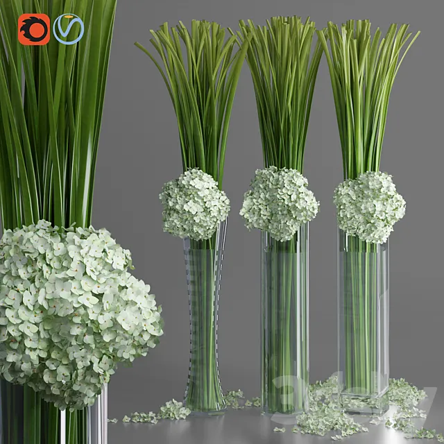 Big Hydrangea Leaf Vases Decorative Set 3D Model Big Hydrangea Leaf Vases Decorative Set 3D Model