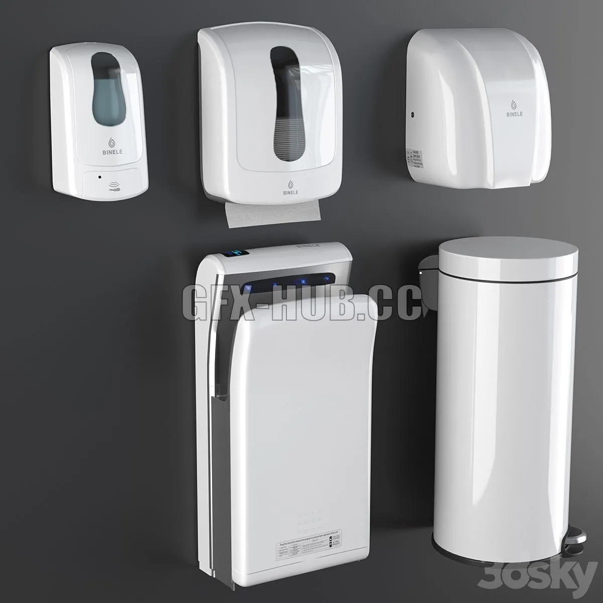 Binele equipment set (hands white) 3D Model