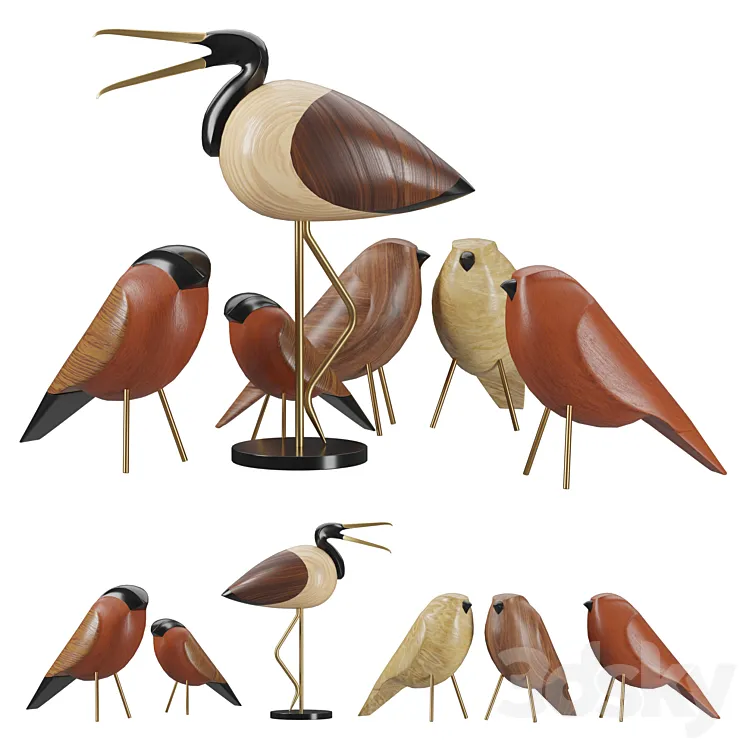 Bird sculpture set 3D Model Free Download