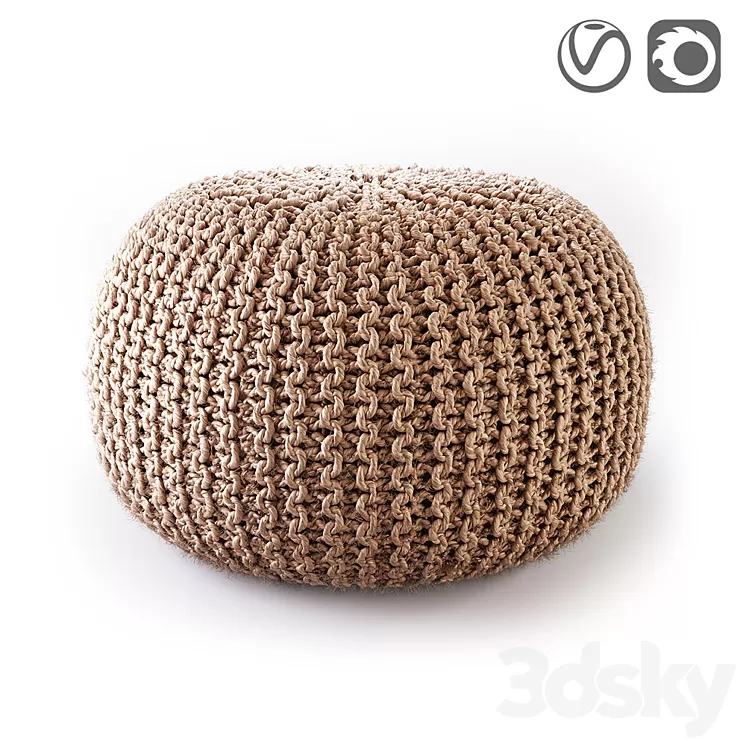 BISHO wicker pouf round 3D Model BISHO wicker pouf round 3D Model