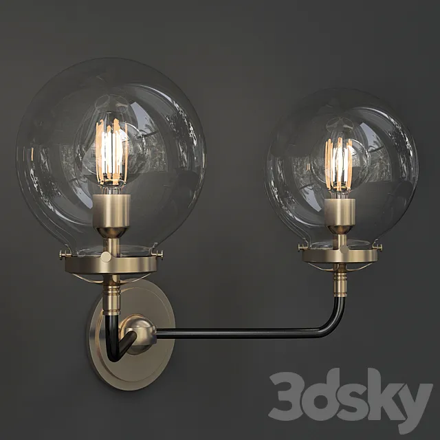 Bistro Globe Clear Glass Double Sconce Brass Milk 3DModel