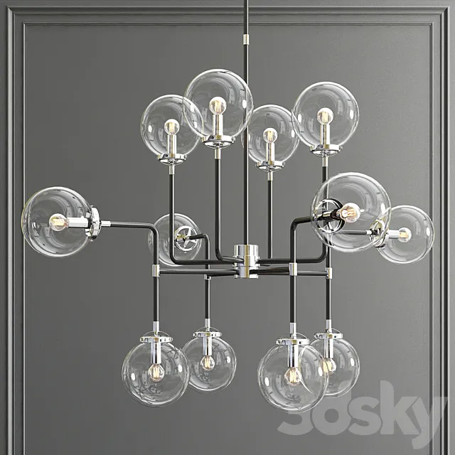 Bistro Globe Clear Glass Silver Chandelier 12 3D Model