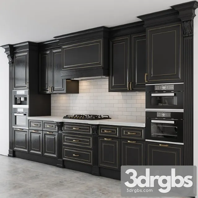 Black And Gold Lux Kitchen 3D Model Download