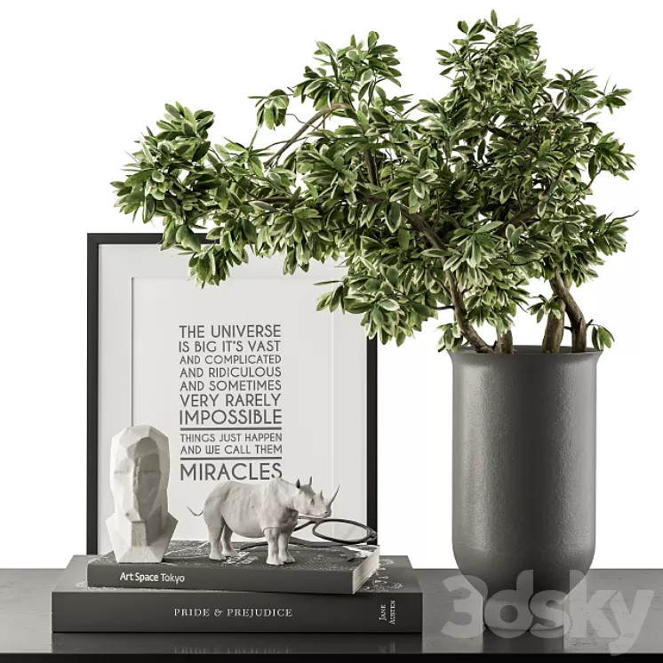 Black and Green Decorative Set with Plants – Set 77 3D Model