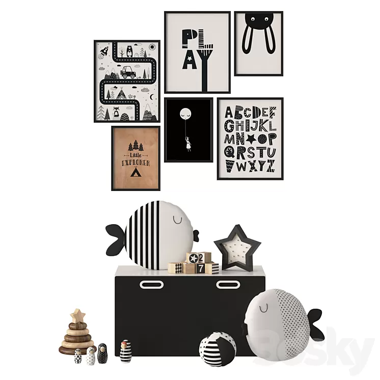 Black and white decor in the nursery Ikea Stuva 3D Model