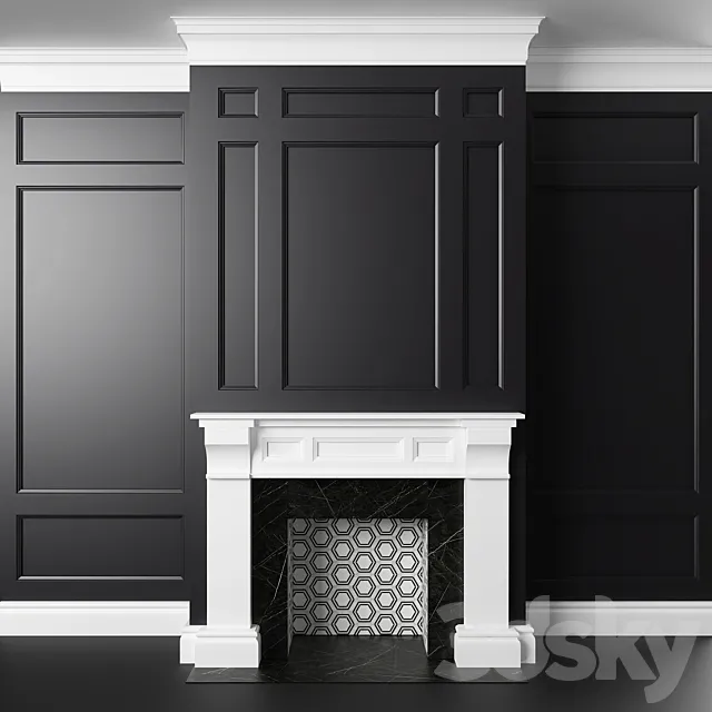 Black and white fireplace and panels Free Download