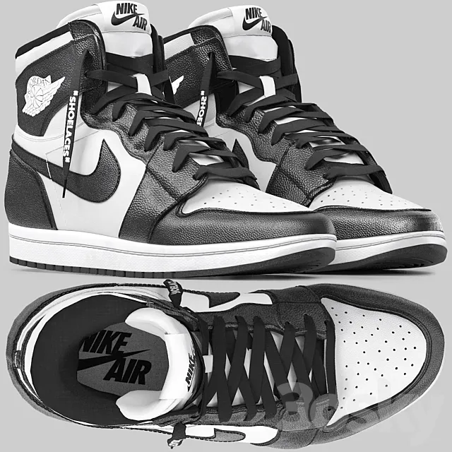 black and white nike air jordan 1 retro 3D Model