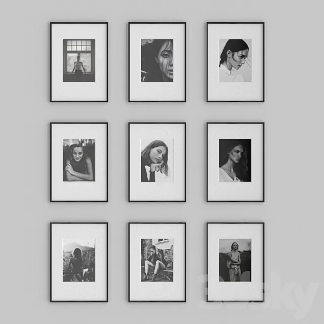 Black and white photos in frames 3D Model Black and white photos in frames 3D Model