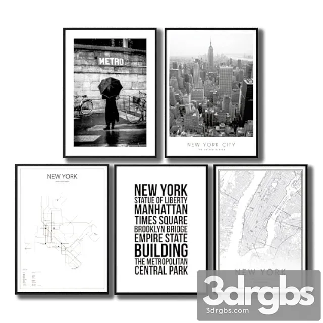 Black and white posters about the city of new york. 3D Model Download Black and white posters about the city of new york. 3D Model Download