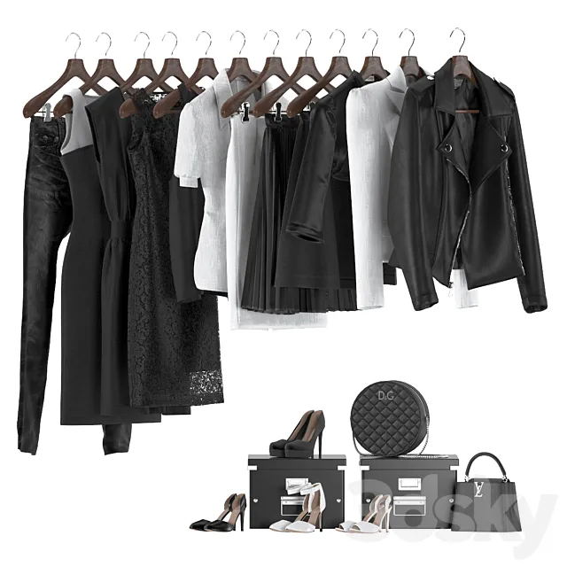 Black and white women’s wardrobe 3D Model Black and white women’s wardrobe 3D Model