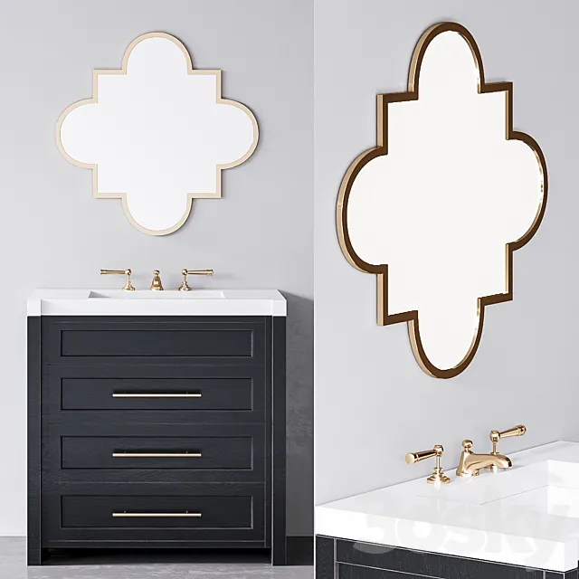 Black Brass Single Sink Vanity washbasin cabinet 3D Model Black Brass Single Sink Vanity washbasin cabinet 3D Model