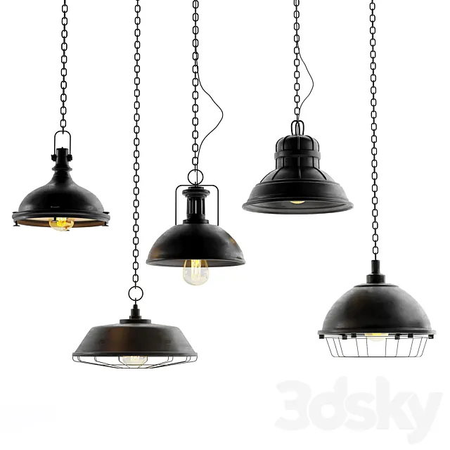 Black Cast Industrial Chandeliers 3D Model Black Cast Industrial Chandeliers 3D Model
