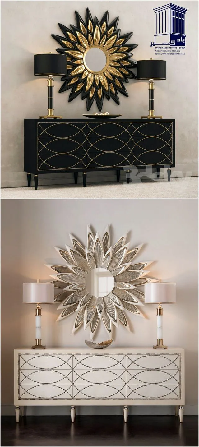 Black Console with lamps and a mirror 3D Model Black Console with lamps and a mirror 3D Model