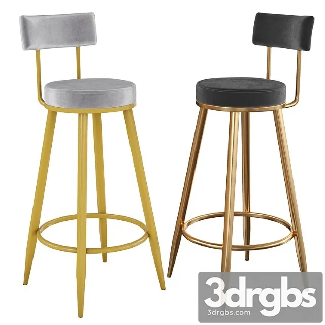 Black Counter Height Bar Stool Velvet Upholstery Counter Stool Footrest 3D Model Download