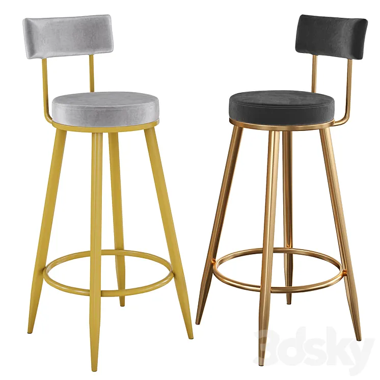 Black Counter Height Bar Stool Velvet Upholstery Counter Stool Footrest 3D Model Free Download