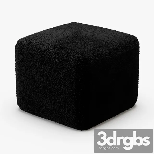 Black curly sheepskin square pouf 2 3D Model Download