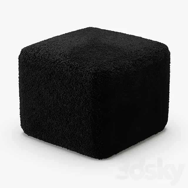 Black Curly Sheepskin Square Pouf 3D Model Black Curly Sheepskin Square Pouf 3D Model