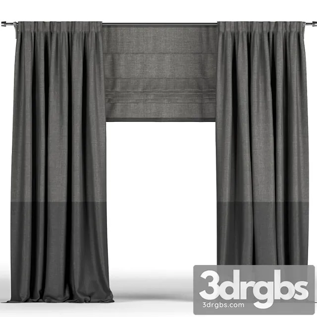 Black curtains in two shades + black roman blinds. 3D Model Download