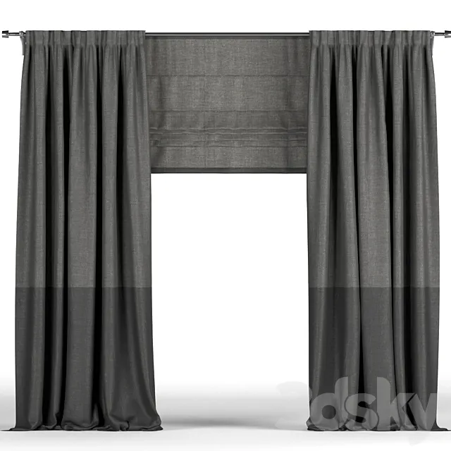 Black curtains in two shades + black Roman blinds. 3D Model Black curtains in two shades + black Roman blinds. 3D Model