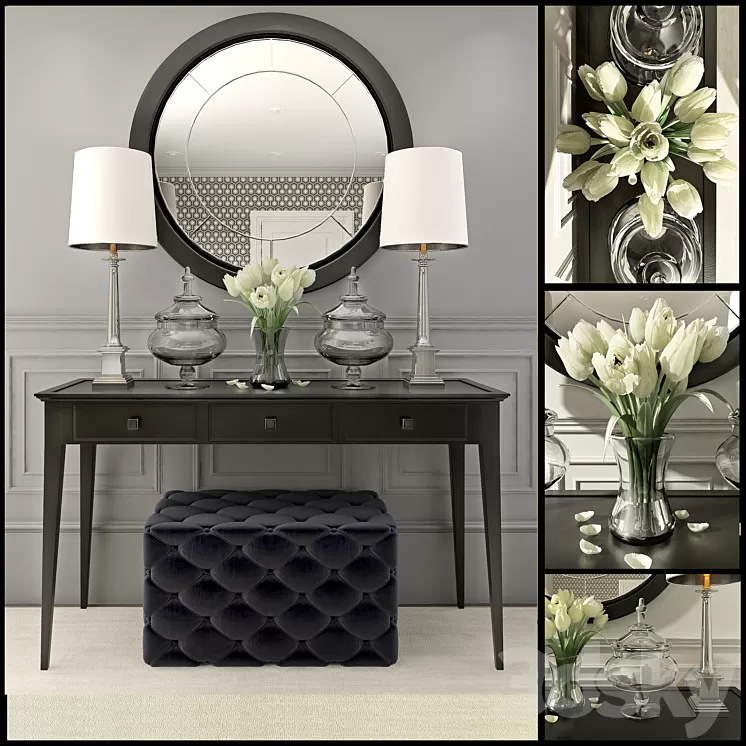 Black decor set with mirror 3D Model