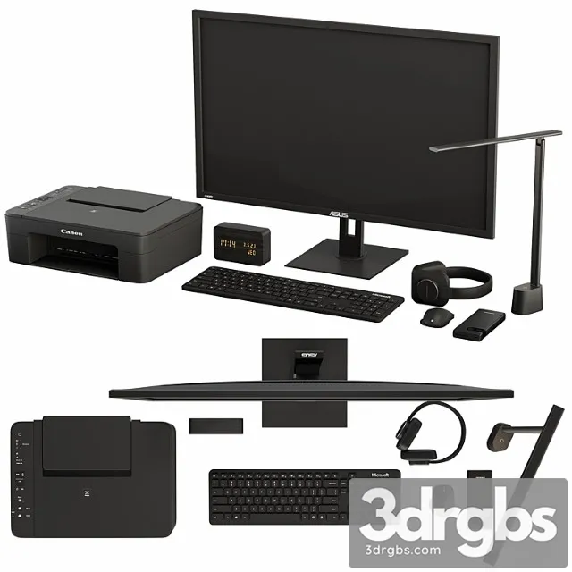 Black Desktop Accessory Set 01 3D Model Download