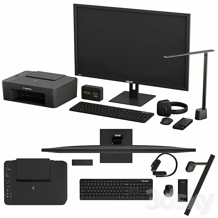 Black Desktop Accessory Set 01 3D Model Free Download
