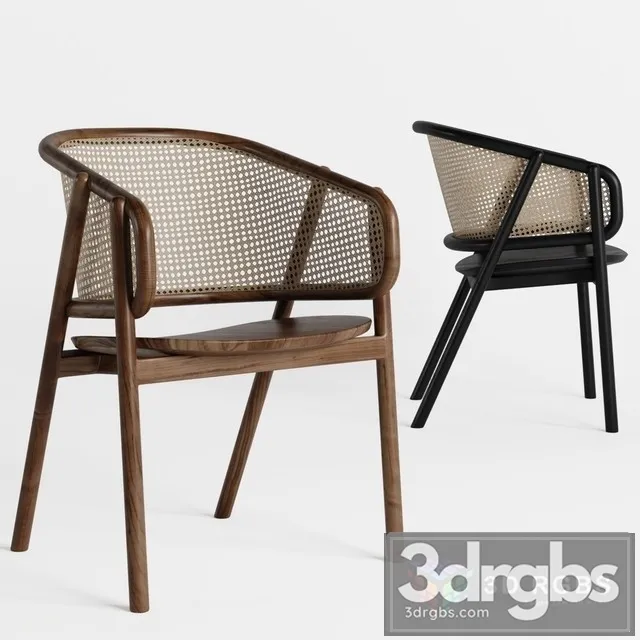 Black Japandi Rattan Dining Chair Curved Back Dining Chair 3D Model Download