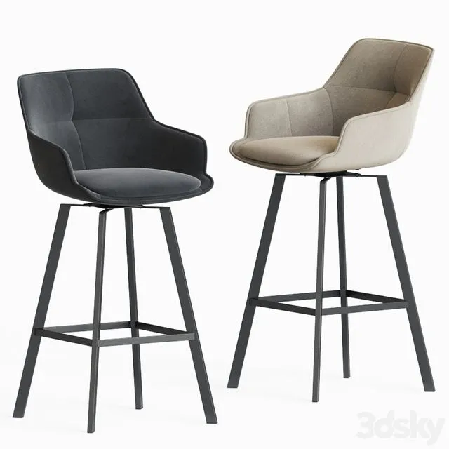 Black Krystoffer Velvet Swivel Bar Stools 3D Model